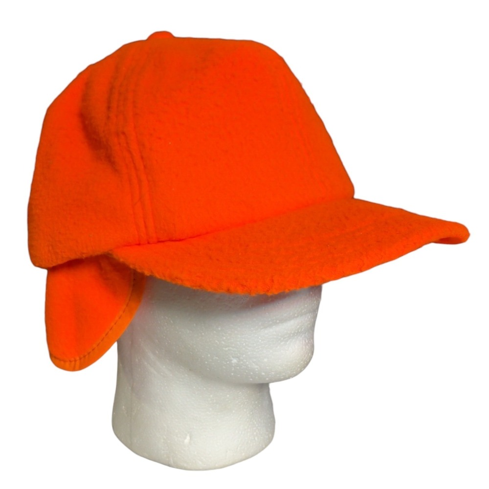Vintage Fleece Hunting Hat Ear Flap Size XL Orange Made In USA P Cap Outdoor